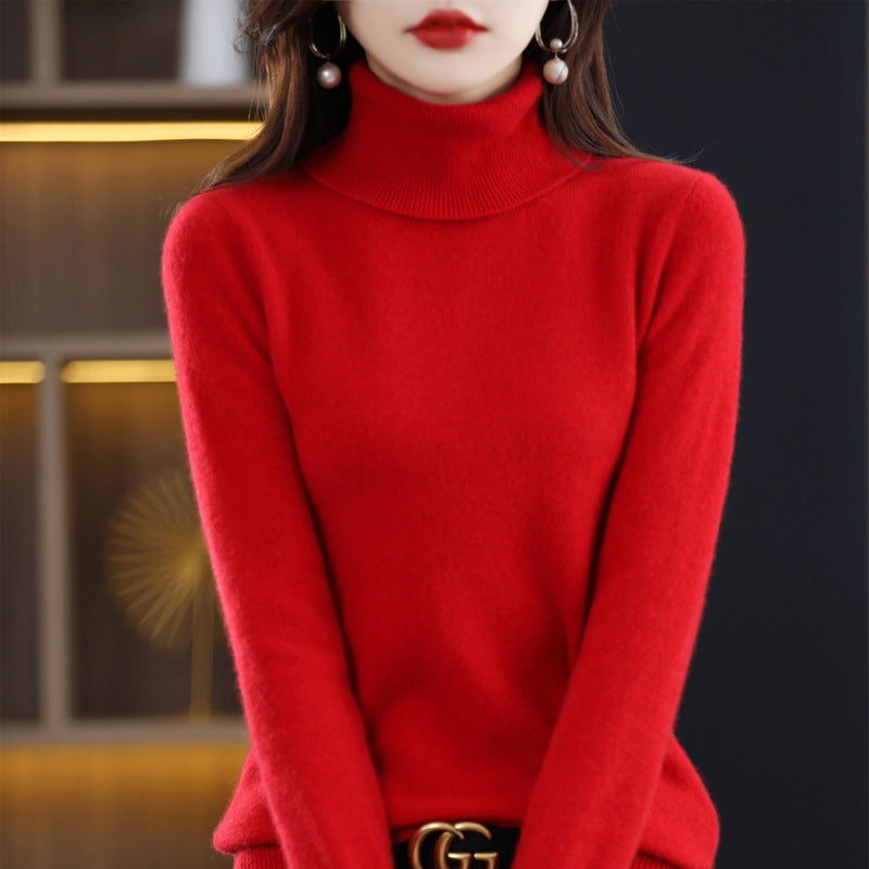 Women's Slim-Fit Turtleneck Sweater made of Cashmere-like Fine Knit with Soft Pile Mune Fashion