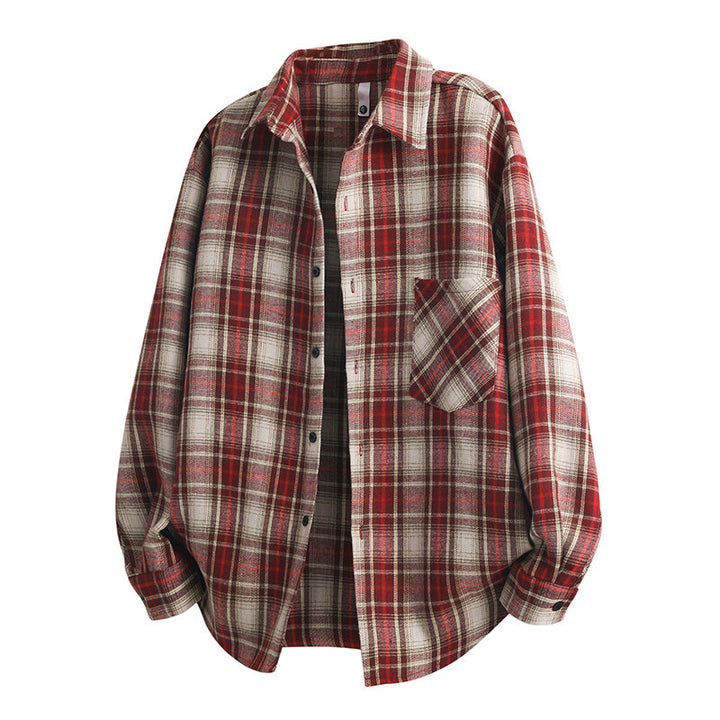 Unisex wide flannel shirt with checked pattern and applied chest pocket Mune Fashion