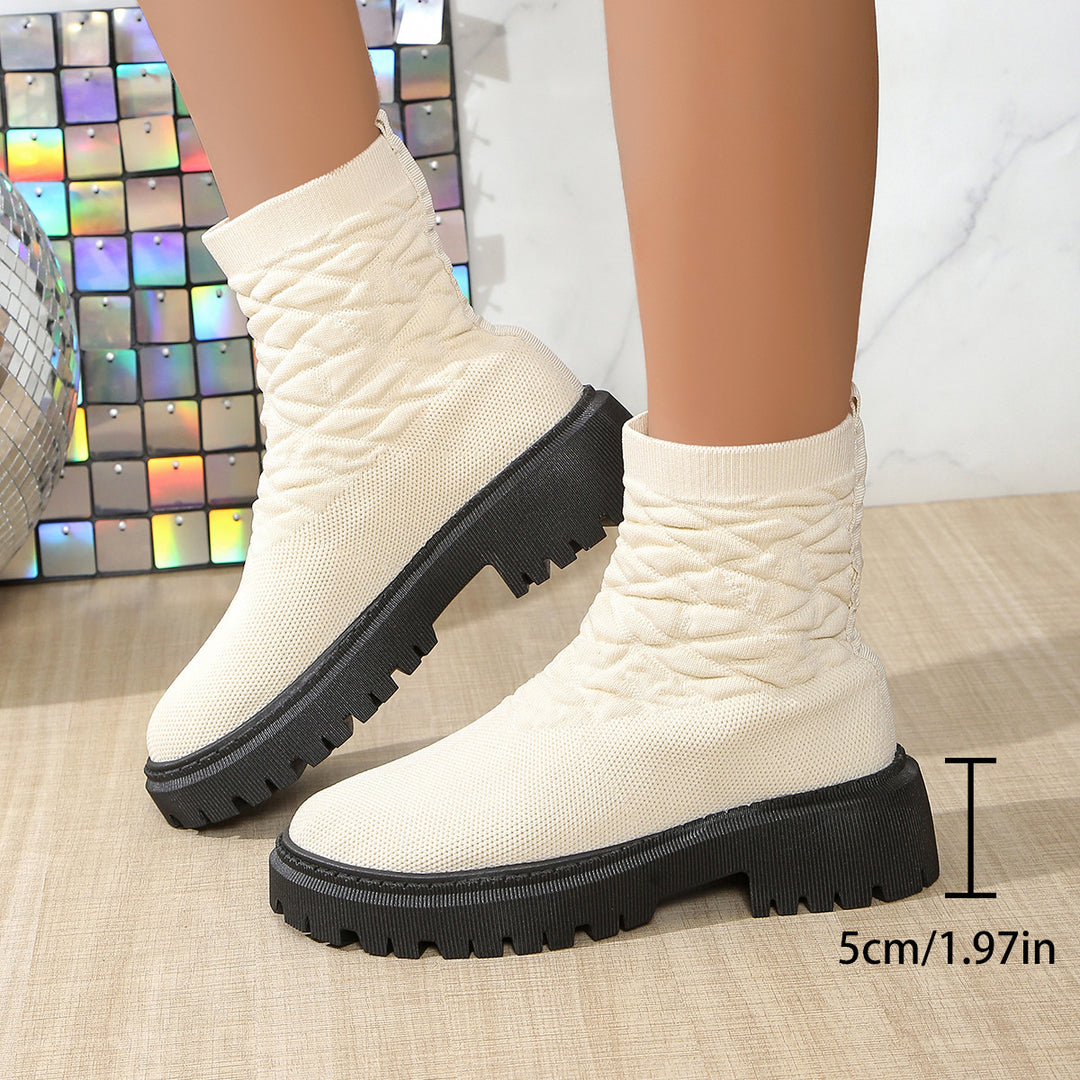 Women's Knit Sock Boots with Elastic Shaft and Chunky Lug Sole Mune Fashion
