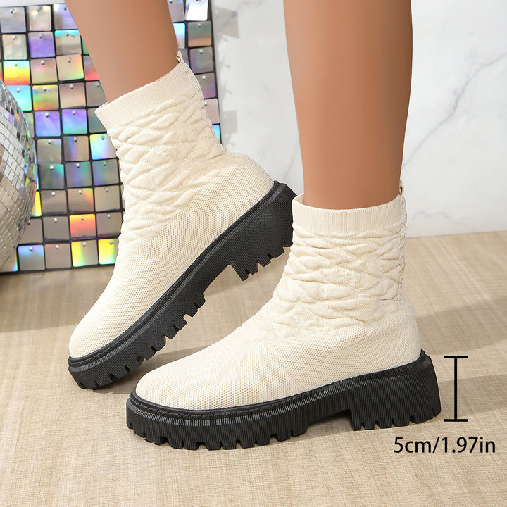 Women's Knit Sock Boots with Elastic Shaft and Chunky Lug Sole Mune Fashion