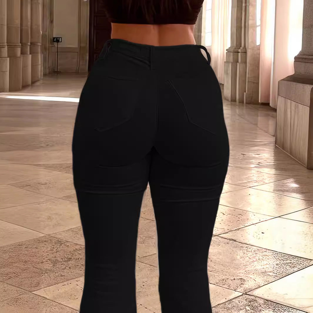 Women’s High-Waist Flared Trousers made of Stretch Denim with a Figure-Hugging Hip Fit Mune Fashion