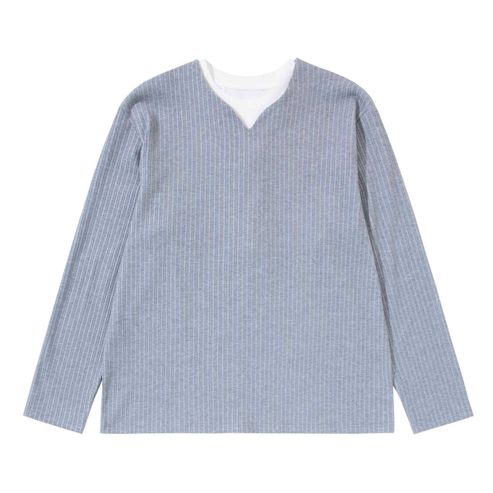 Unisex Ribbed Long Sleeve Pullover with V-Notch and Inserted Round Neck Underlayer Mune Fashion