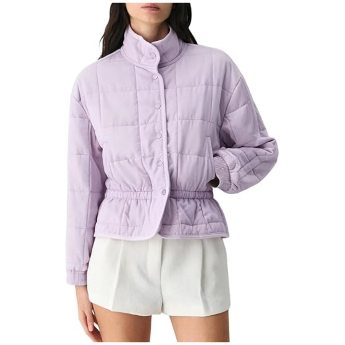 Women's cropped quilted jacket with stand-up collar and drawstring waist Mune Fashion