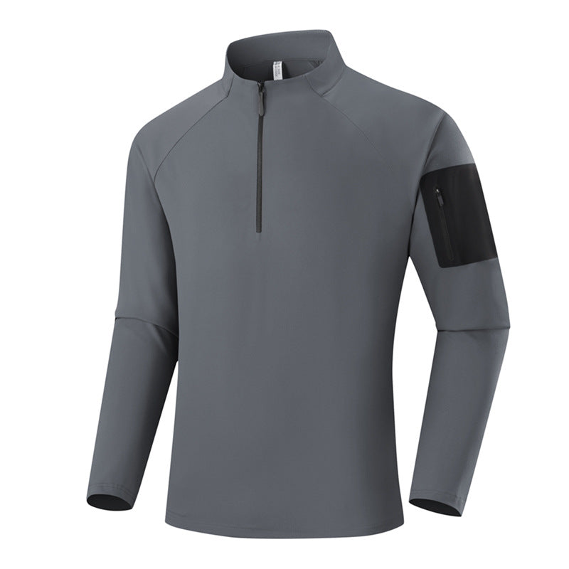 Men's Breathable Functional Long Sleeve Shirt with Stand Collar, 1/4 Zipper and Sleeve Utility Pocket Mune Fashion