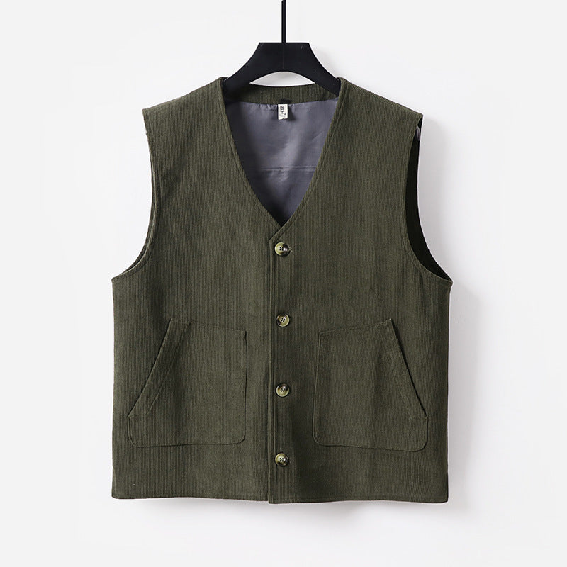 Men's Padded Cord Waistcoat with V-Neck and Patch Pockets Mune Fashion