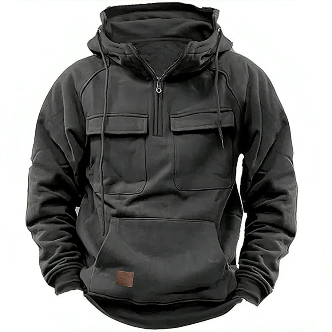 Men's nan Utility Hoodie with patch chest pockets and half zipper Mune Fashion