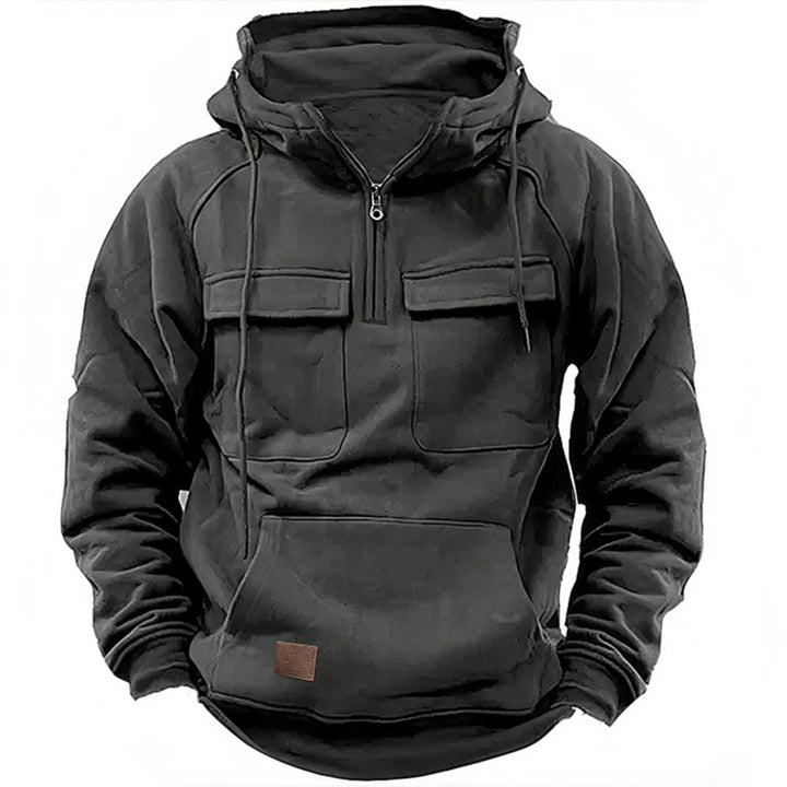 Men's nan Utility Hoodie with patch chest pockets and half zipper Mune Fashion