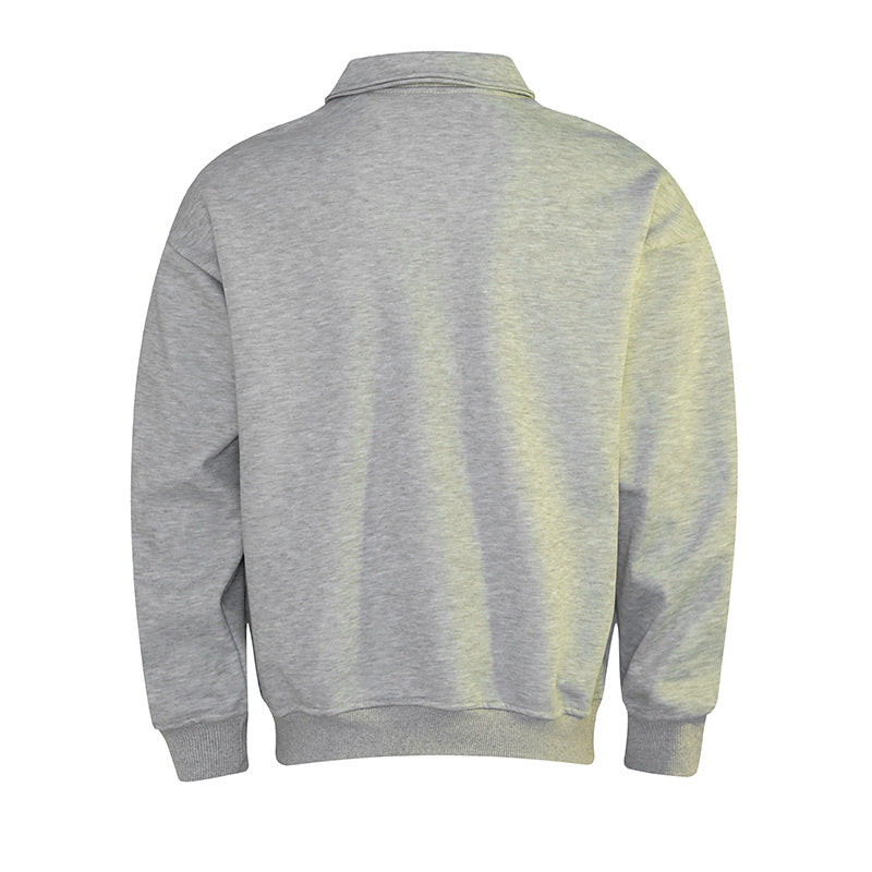 Men's Polo Sweatshirt in Oversize Relaxed Fit with Ribbed Cuffs and Button Placket Mune Fashion