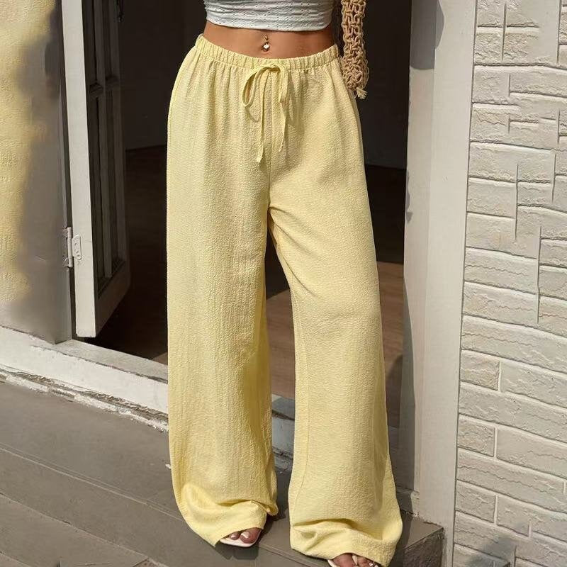 Women's Lightweight Linen Pants with Wide Leg and Drawstring Mune Fashion