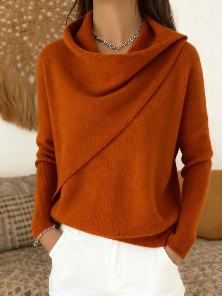 Women's Asymmetric Chunky Knit Sweater with Shawl Collar Mune Fashion
