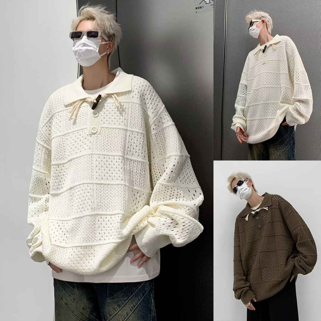 Men's Fashionable Chunky Knit Sweater with Stand-Up Collar and Button Placket Mune Fashion