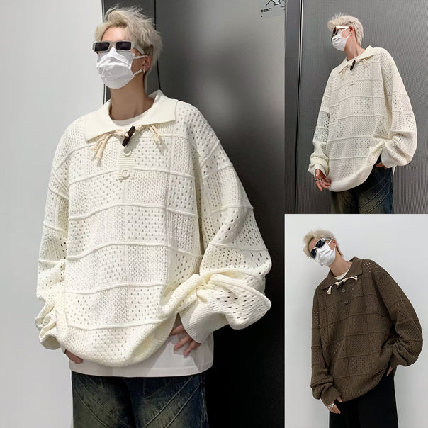Men's Fashionable Chunky Knit Sweater with Stand-Up Collar and Button Placket Mune Fashion