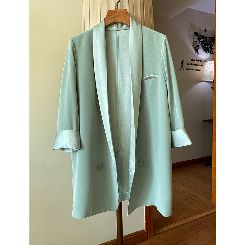 Women Elegant Blazer with Shimmering Lapel Mune Fashion