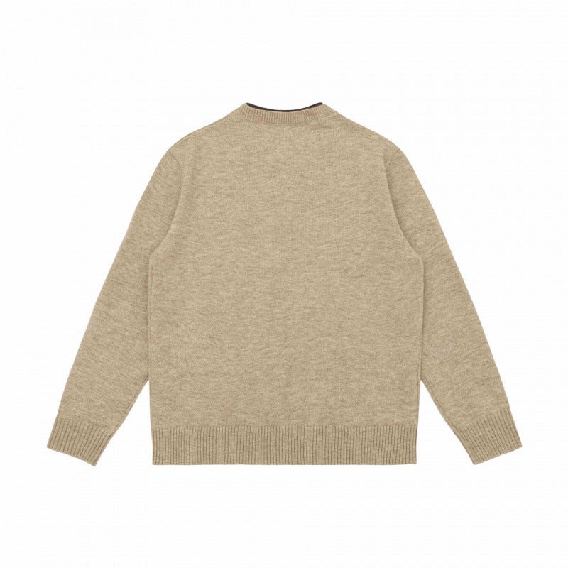 Unisex Mélange-knit sweater with half-neck V-slit and contrasted inner waistband Mune Fashion