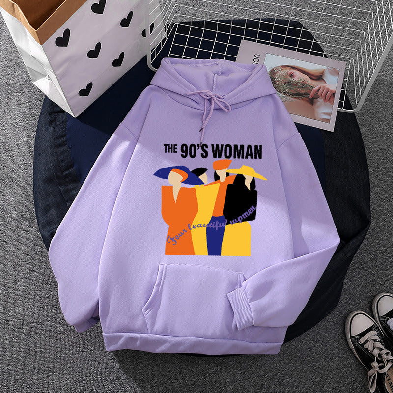 Women's oversized hoodie with 90s illustration print, brushed fleece, and kangaroo pocket Mune Fashion