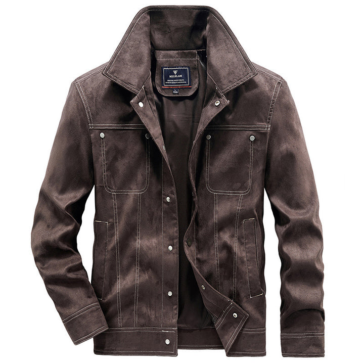 Men's suede trucker jacket with snap buttons and contrast stitching Mune Fashion
