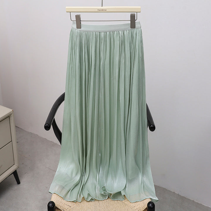 Women's pleated maxi skirt with subtle rhinestone details and elasticated comfort waistband Mune Fashion