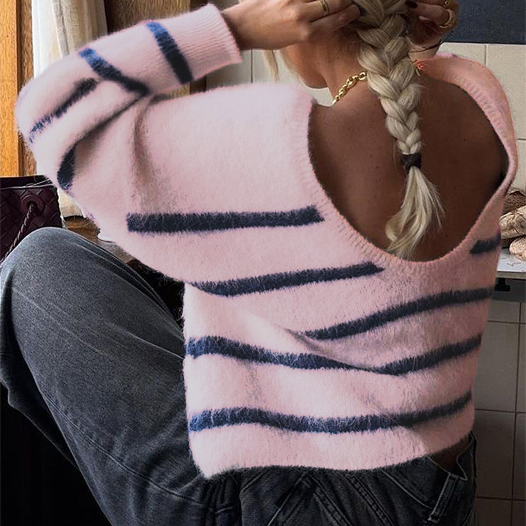 Women’s oversized Mohair knit sweater with wide Carmen boat neckline and fluffy texture Mune Fashion