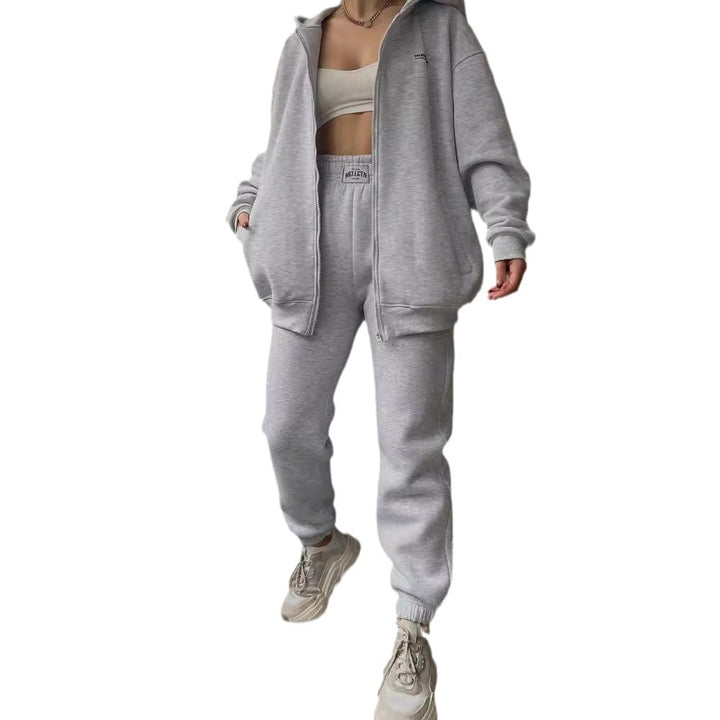 Women's Oversized Hooded Sweat Jacket with Zipper and High-Waist Jogging Pants Set Mune Fashion