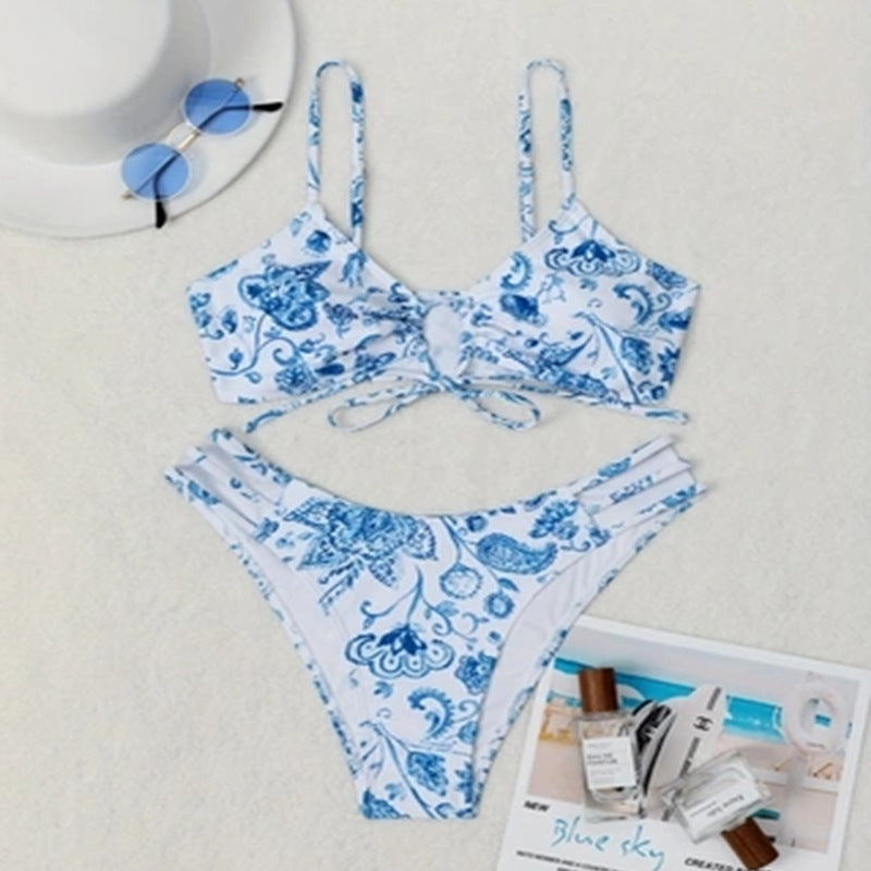 Women's bikini set with intricate lacing and floral motifs Mune Fashion