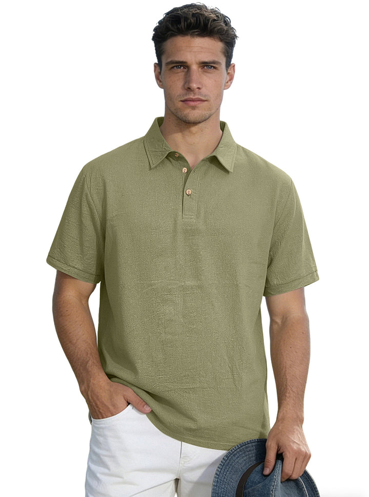 Men's short-sleeve polo with shirt collar, short button placket and structured cotton blend Mune Fashion