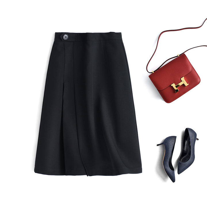 Women Elegant Midi Skirt with Pleats and Waist Belt Mune Fashion