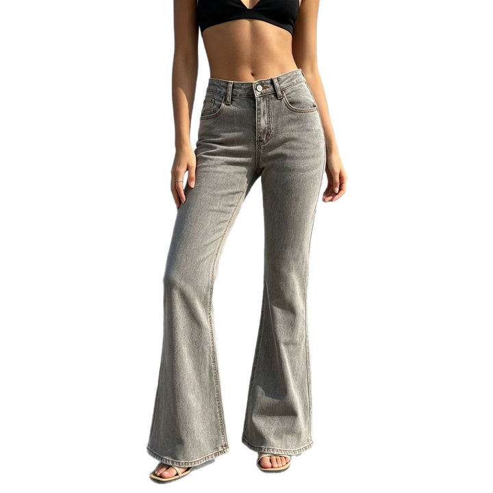 Women's high-waisted flared jeans made of stretch denim with a fitted waist and wide leg Mune Fashion