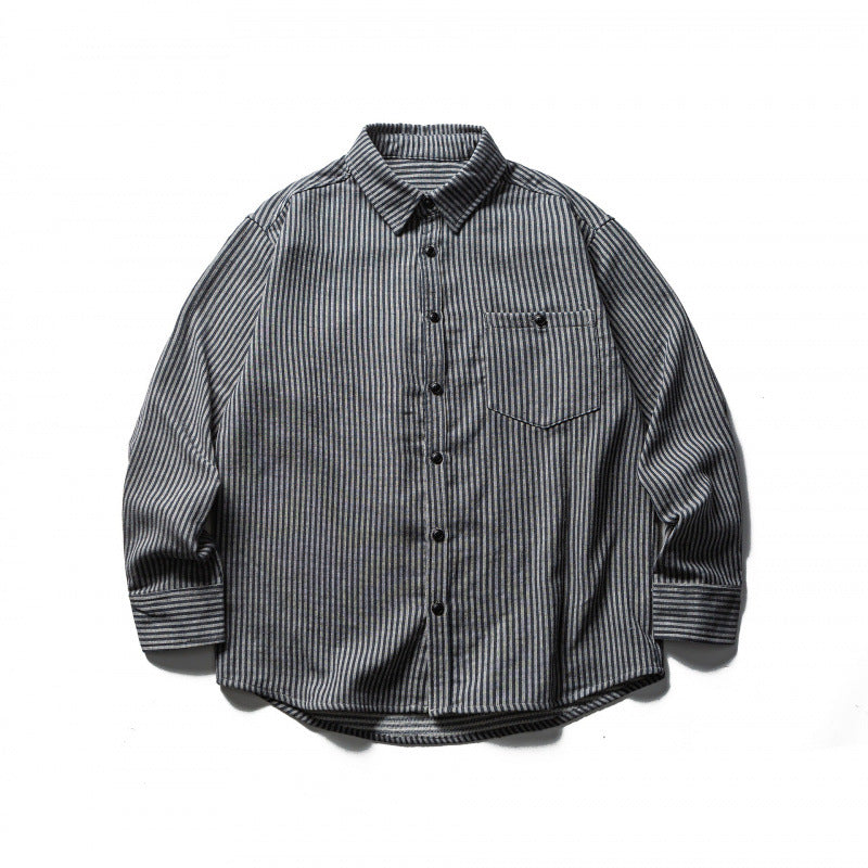 Men's Striped Oversized Shirt made of Washed Cotton Blend with Chest Pocket Mune Fashion