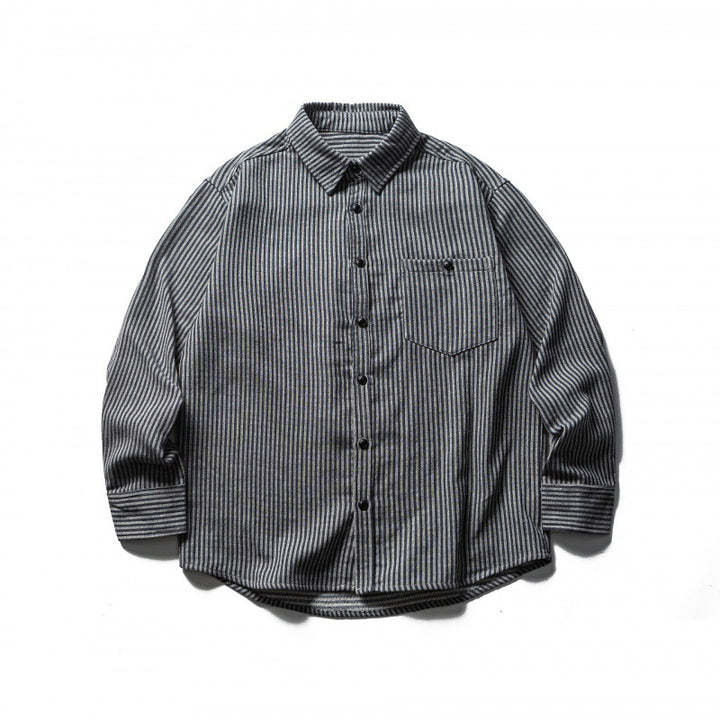 Men's Striped Oversized Shirt made of Washed Cotton Blend with Chest Pocket Mune Fashion