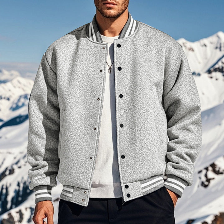 Men's stylish college varsity jacket with ribbed collar, elastic cuffs, and warming thermal padding Mune Fashion