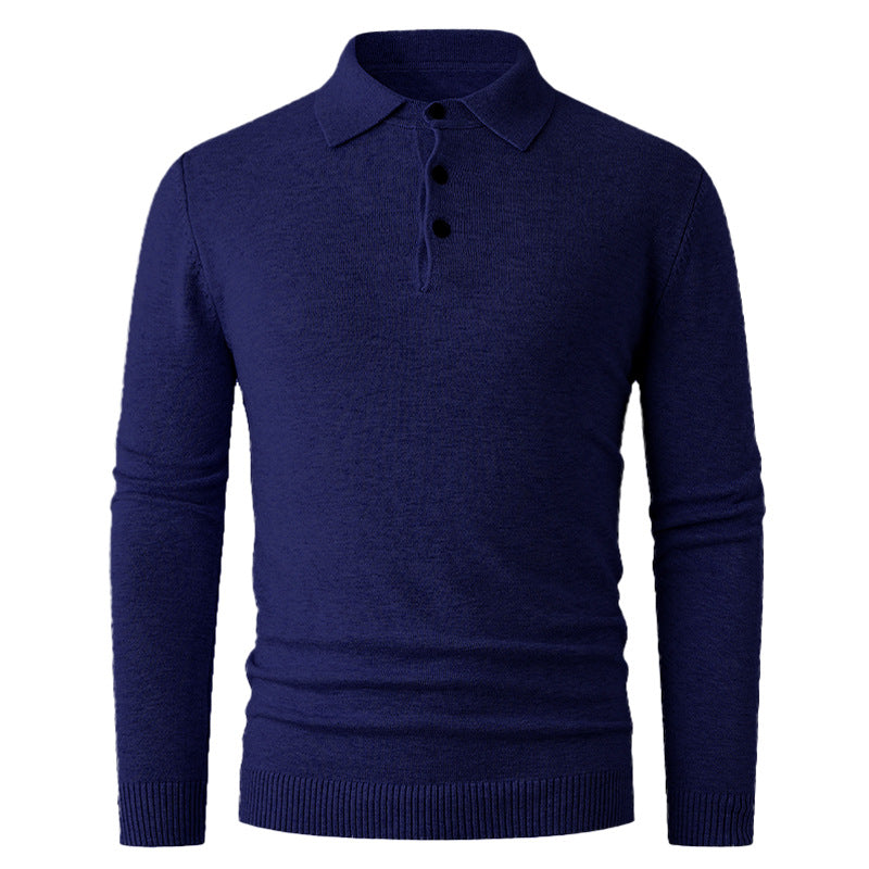 Men's Fine Long Sleeve Polo Collar Sweater with Three Button Placket and Slim Silhouette Mune Fashion