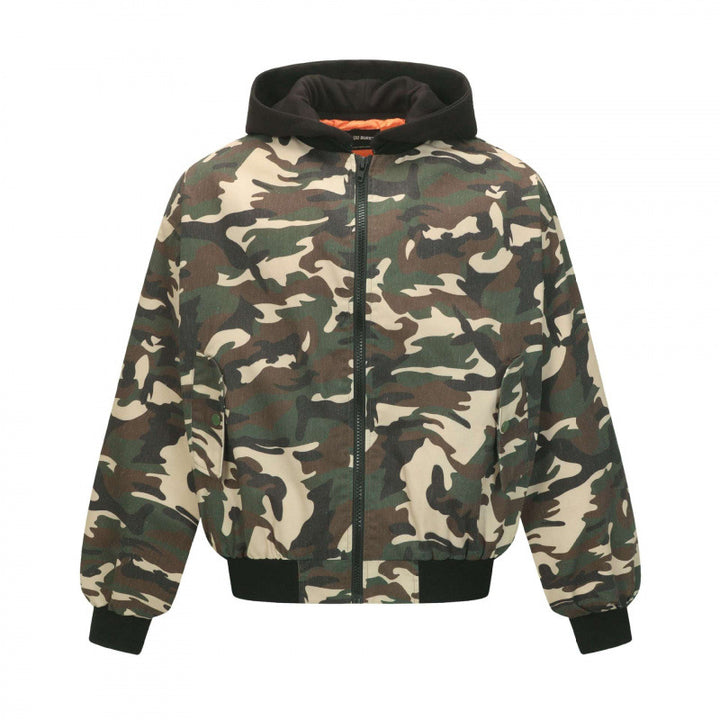 Unisex short-cut camouflage hoodie bomber jacket with padded lining and elastic cuffs Mune Fashion