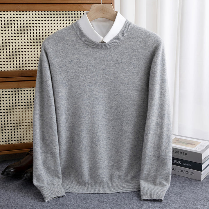 Men's Simple Round Neck Fine Knit Sweater Cashmere-like Feel with Ribbed Trims Mune Fashion