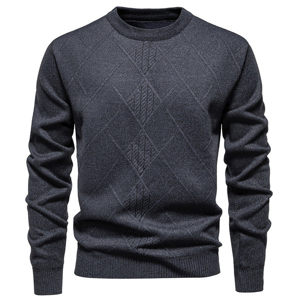 Men's fine knit pullover with diamond cable pattern, round neckline and ribbed cuffs Mune Fashion