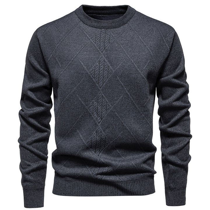 Men's fine knit pullover with diamond cable pattern, round neckline and ribbed cuffs Mune Fashion