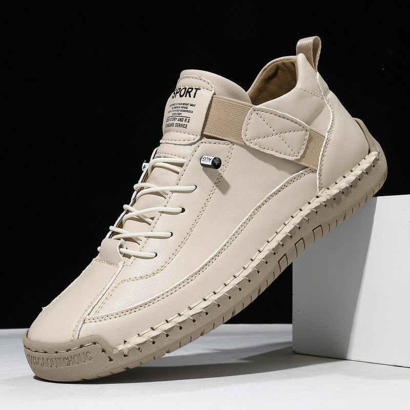 Men's leather imitation casual sneaker with Velcro strap, moccasin seam & profiled rubber sole Mune Fashion