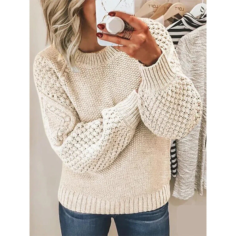 Women Chunky Knit Sweater with Cable Pattern and Balloon Sleeves Mune Fashion