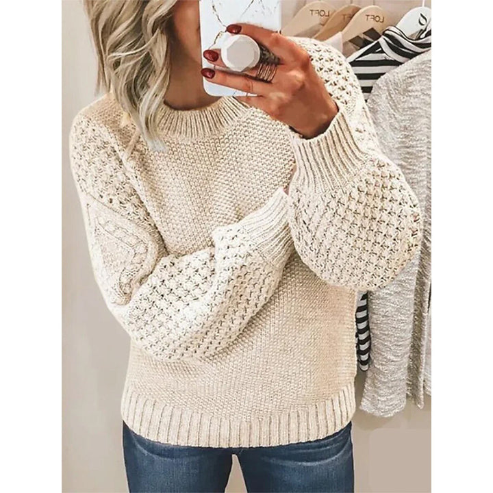 Women Chunky Knit Sweater with Cable Pattern and Balloon Sleeves Mune Fashion