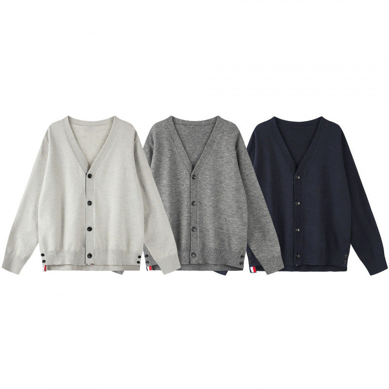 Unisex Oversize V‑Neck Knitted Cardigan with Button Placket and Side Press Buttons Mune Fashion