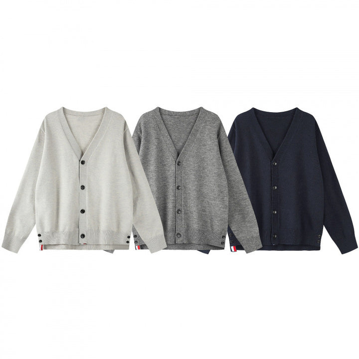 Unisex Oversize V‑Neck Knitted Cardigan with Button Placket and Side Press Buttons Mune Fashion