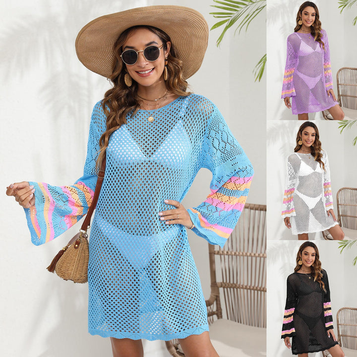 Women airy crochet beach cover-up with colorful color accents Mune Fashion
