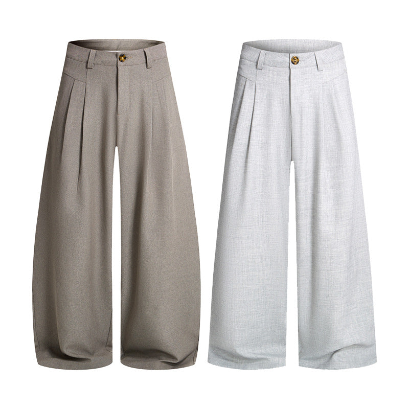 Men's Wide Draped Suit Trousers with Double Pleats and Floor-Length Palazzo Silhouette Mune Fashion