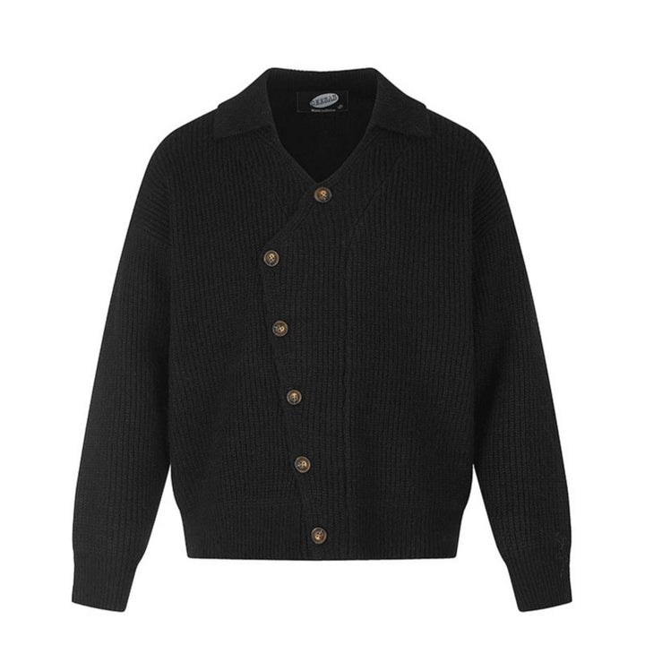 Ladies oversized cardigan with asymmetrical button placket and shirt collar Mune Fashion