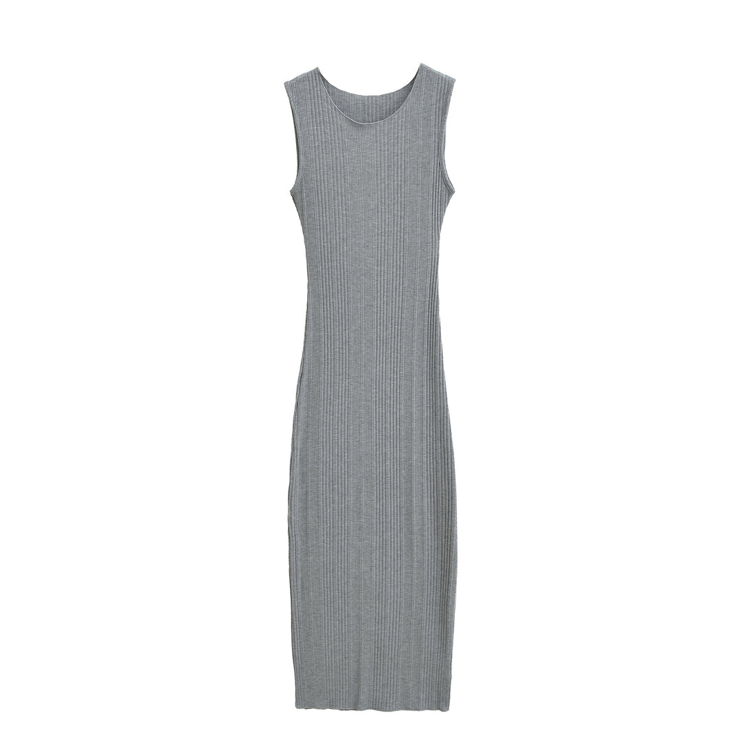 Women Fitted Sleeveless Ribbed Maxi Dress with Round Neckline Mune Fashion