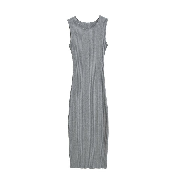 Women Fitted Sleeveless Ribbed Maxi Dress with Round Neckline Mune Fashion