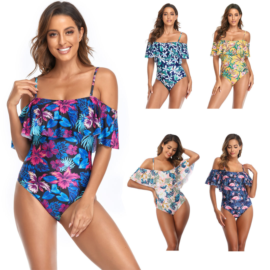 Women's One-Piece Swimsuit with Ruffle Details and Floral Pattern Mune Fashion