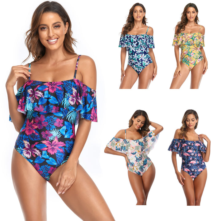 Women's One-Piece Swimsuit with Ruffle Details and Floral Pattern Mune Fashion