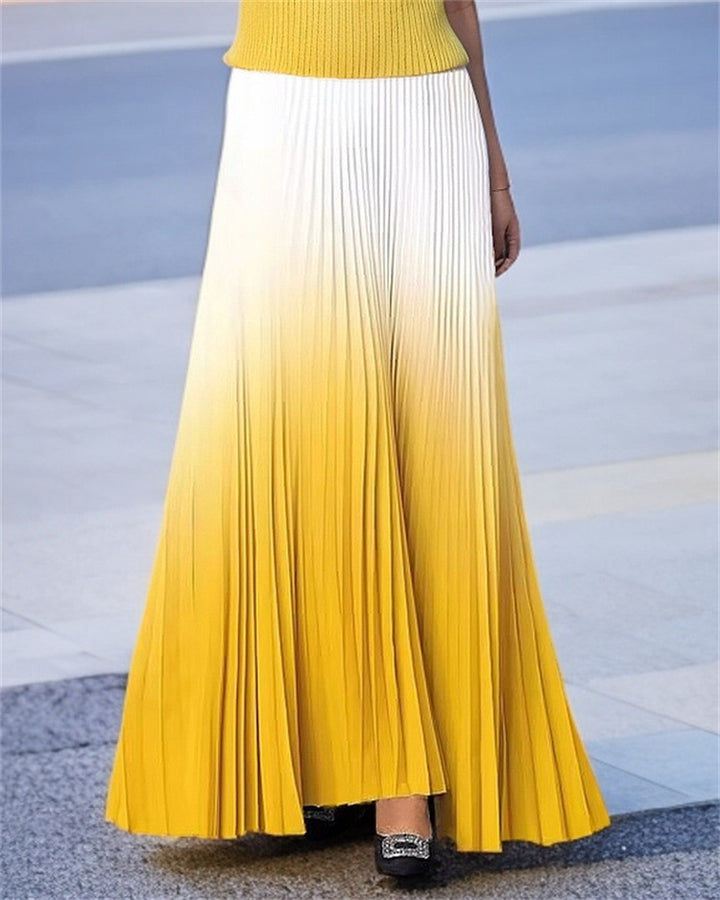 Women's nano pleated maxi skirt with seamless color gradient, high waistband and flowing A-line Mune Fashion
