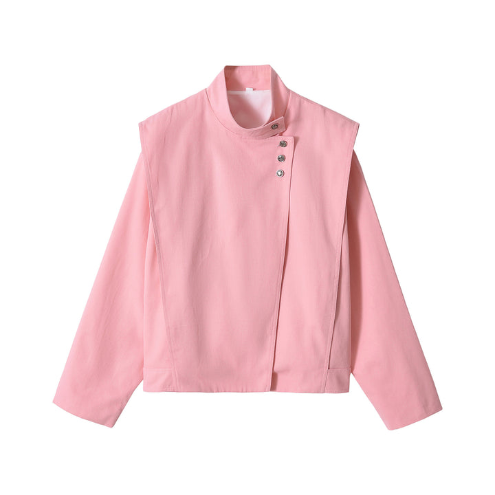Women's cropped jacket in boxy cut with funnel collar and asymmetric button placket Mune Fashion
