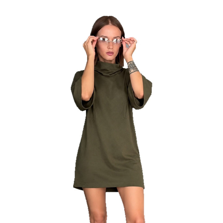 Women's casual fine knit mini dress with roll neck and three quarter sleeves Mune Fashion